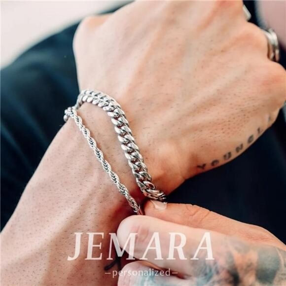 Mens Silver Cuban Chain Bracelet Set Stainless Steel Adjustable Waterproof - Picture 3 of 7